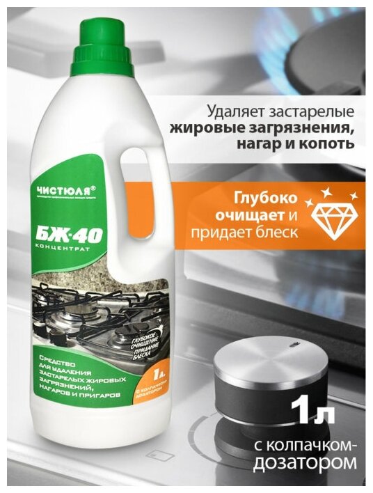 Антинагар, антижир (концентрат) БЖ-40 1л. С колпачком дозатором. Средство против жира, смол, нагара, копоти и маслянистых загрязнений