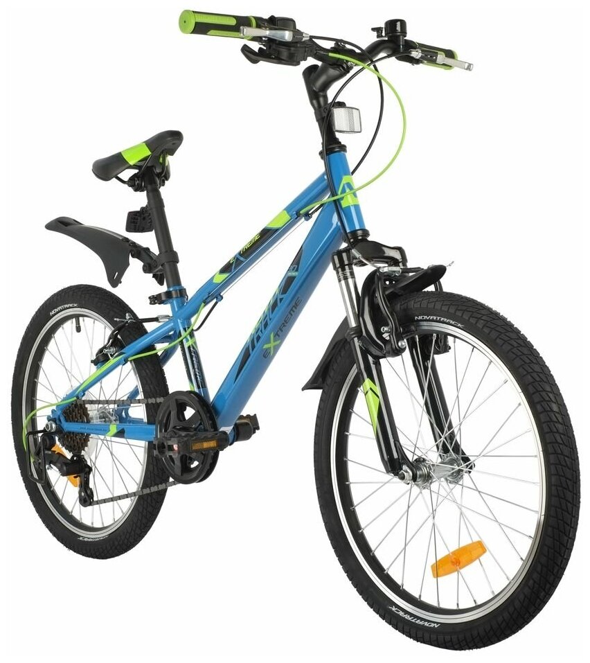 Велосипед NOVATRACK EXTREME 20" (2021) (Велосипед NOVATRACK 20" EXTREME синий, сталь, 6 скор, Shimano TY21/Microshift TS38, V- brake тормо)