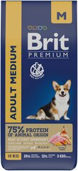 Brit Premium Dog Adult Medium для взрослых собак средних пород Курица, 15 кг.