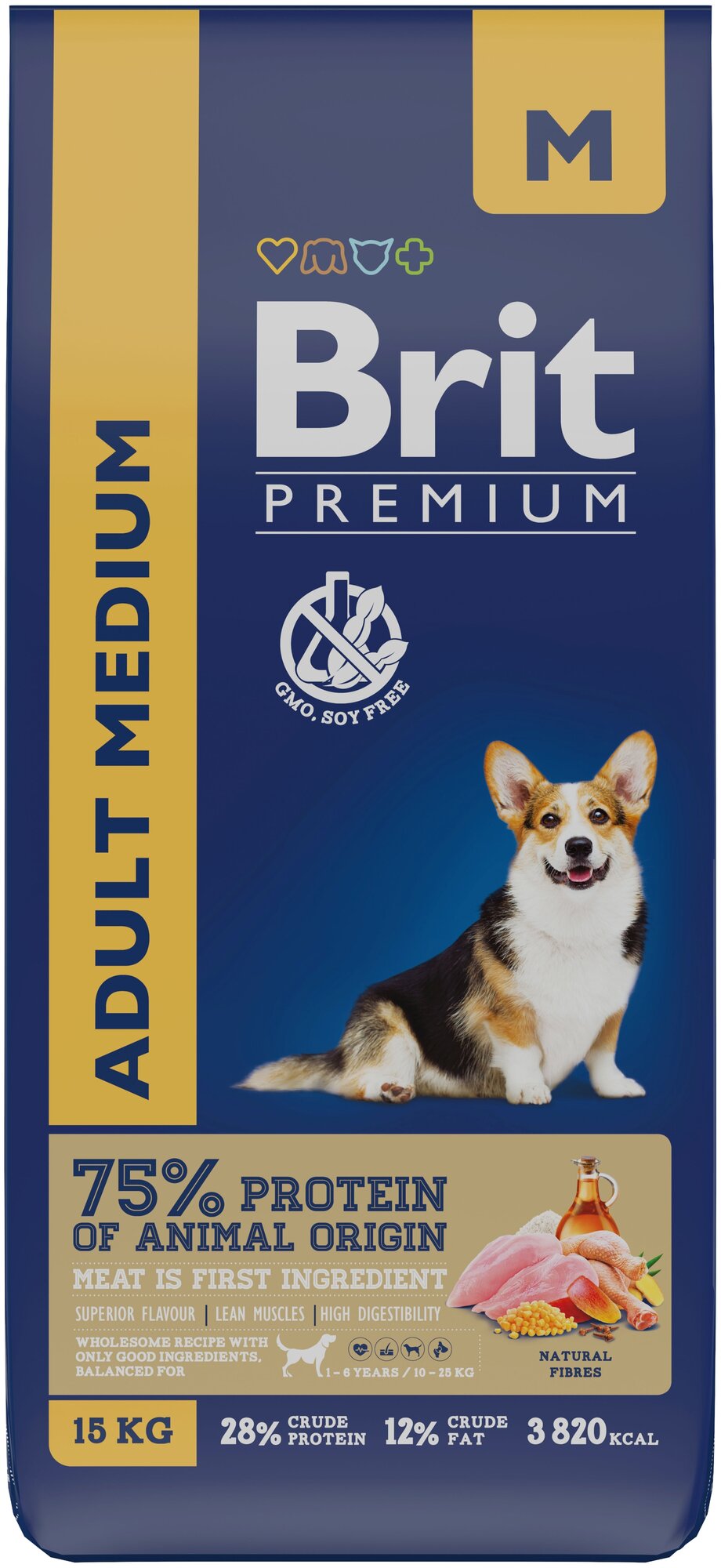 Brit Premium Dog Adult Medium 15кг курица сухой корм для взрослых собак средних пород