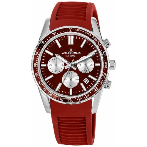 Наручные часы JACQUES LEMANS Мужские часы Jacques Lemans Liverpool 1-2059E, серебряный, красный
