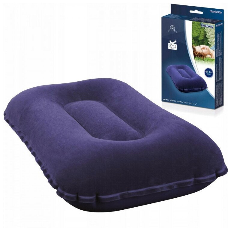 Надувная подушка Bestway Flocked Air Pillow 67121, 42х26 см, синий - фотография № 4