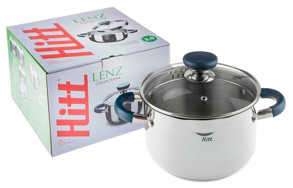 Кастрюля 3,0 л HITT со стекл. кр. силиконовые ручки LENZ H07226