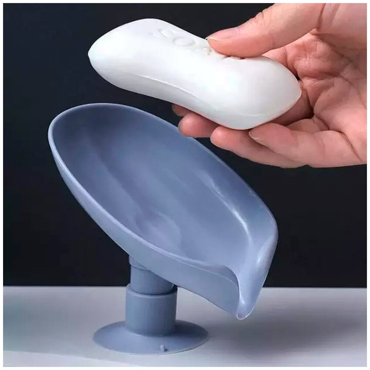 Мыльница для ванной на присоске на ножке со сливом лепесток держатель мыла для кухни для губки - фотография № 2