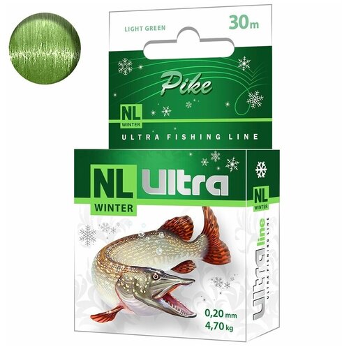 leska aqua nl ultra pike zimnij shuka 30m030mm Леска зимняя для рыбалки AQUA NL ULTRA PIKE (Щука) 30m 0,20mm, цвет - светло-зеленый, test - 4,70kg ( 1 штука )
