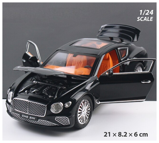 Bentley Continental GT Бентли машинка (1:24) 21 см металл, инерция, открываются двери, капот и багажник, поворачиваются передние колеса, свет и звук