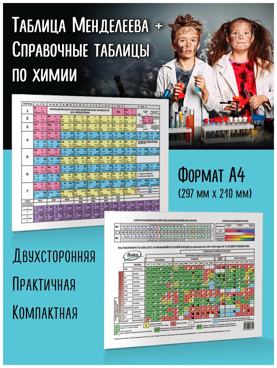 Таблица Менделеева. Таблица растворимости, А4 - фото №3