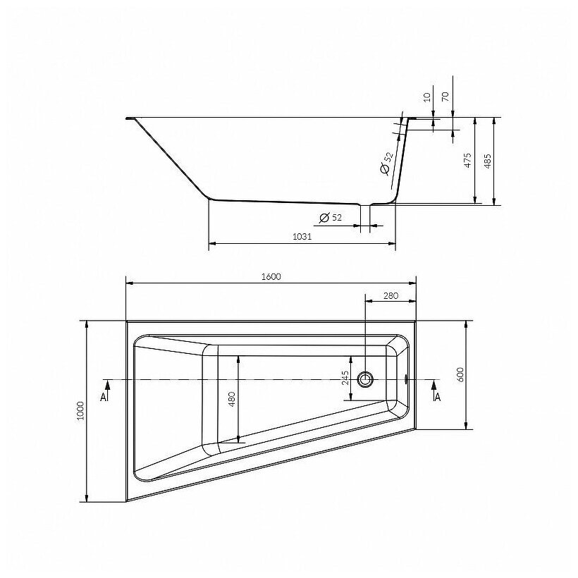 Ванна Cersanit CREA 160x100, акрил, угловая, глянцевое покрытие, белый