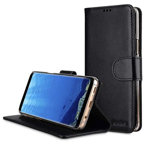 Кожаный чехол книжка Melkco для Samsung Galaxy S9 - Wallet Book Clear Type Stand, черный гладкий