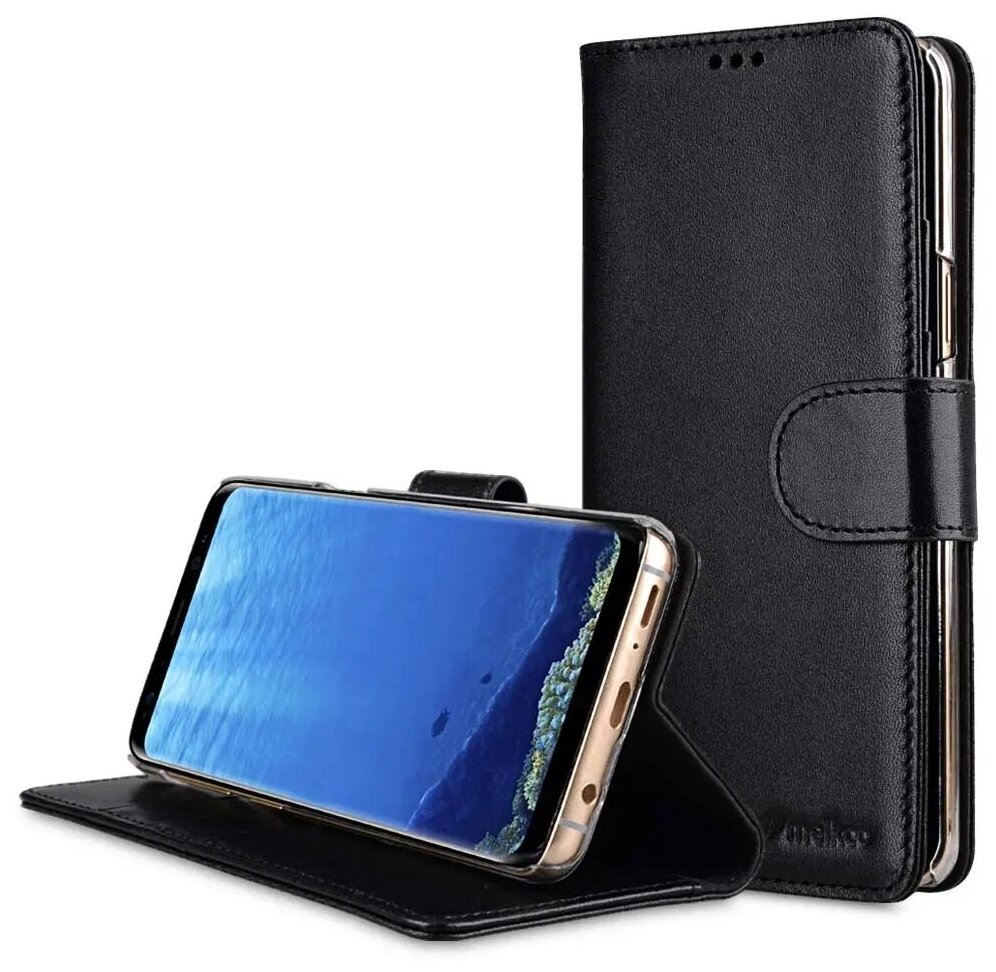 Кожаный чехол книжка Melkco для Samsung Galaxy S9 - Wallet Book Clear Type Stand, черный гладкий