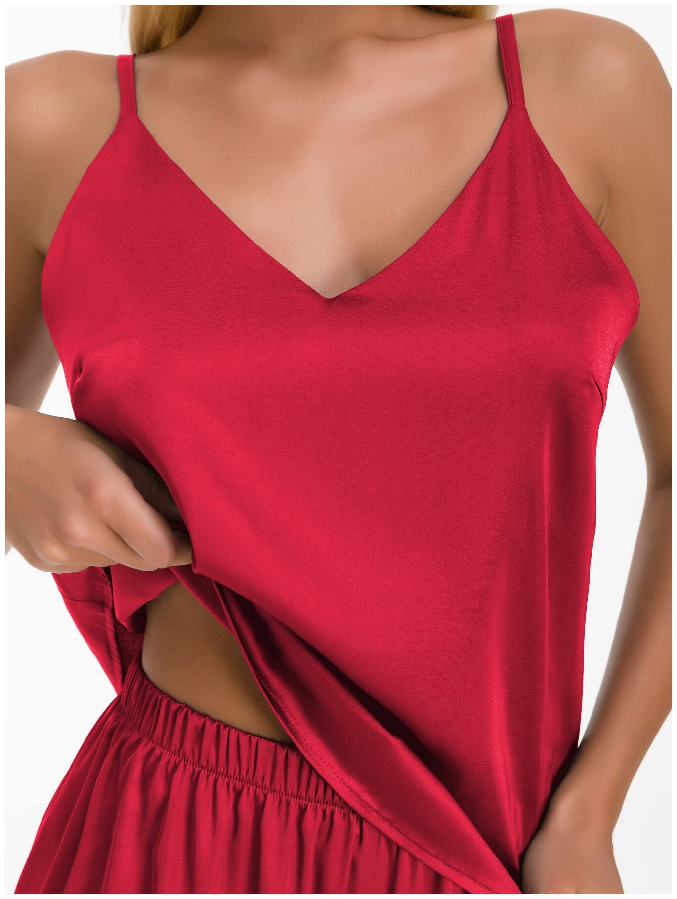 Шелковая Пижама для Девушки Женщины Шелк Армани Красный M - фотография № 1