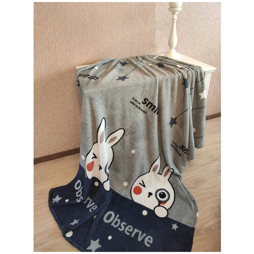 Плед 175х200 2-спальный на диван кровать в гостиную спальню детскую зайцы символ 2023 года заяц плед флисовый легкий