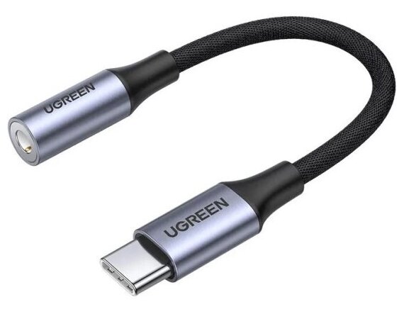 Кабель Ugreen USB C - AUX Jack 3.5 мм, с чипом DAC (ЦАП), 0.1м, серый