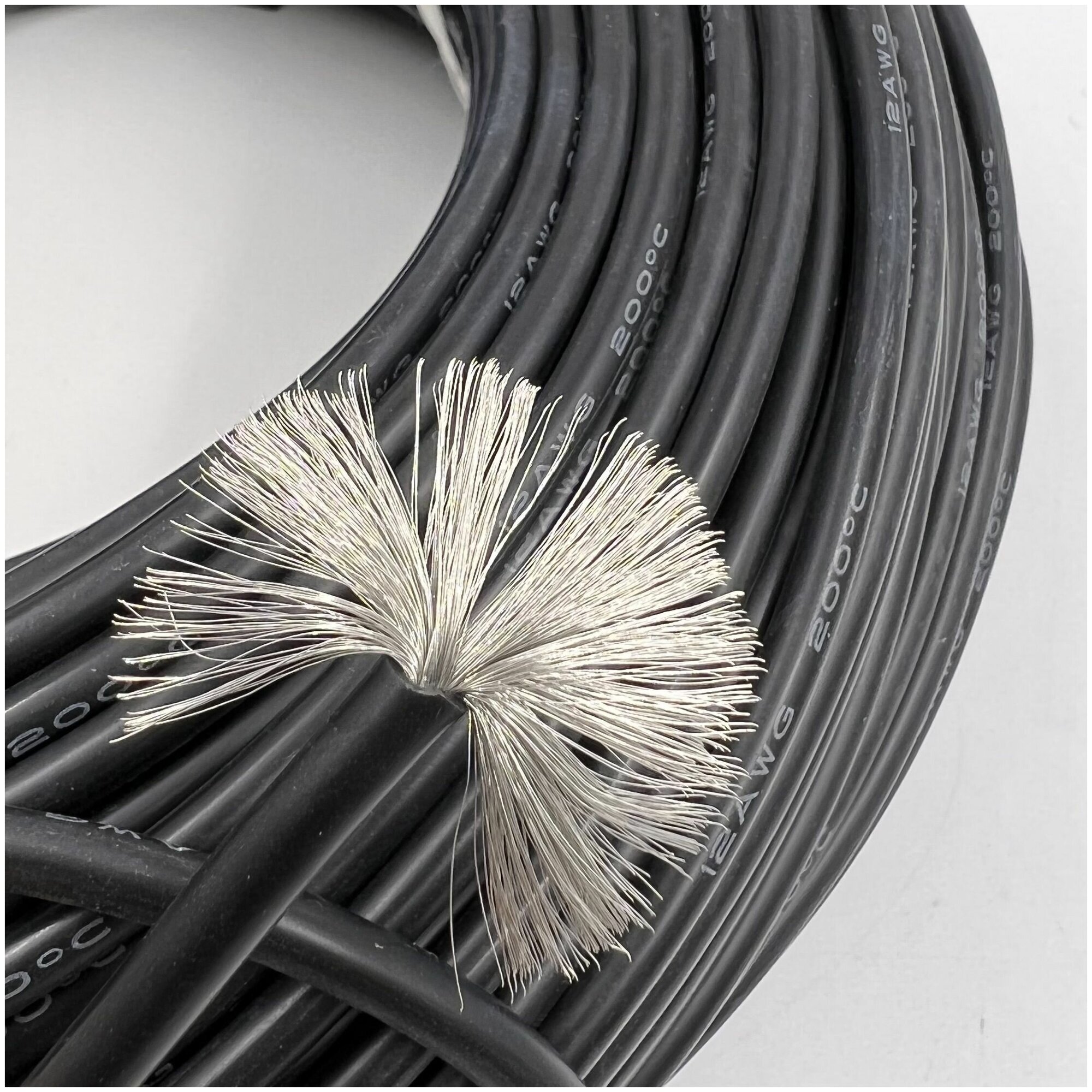 Медный провод 12AWG 2м 3,4 кв.мм (680*0,08мм) (черный кабель, UL3135) в мягкой силиконовой изоляции - фотография № 8
