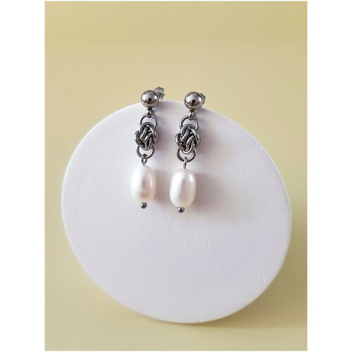 Серьги Академия Важности, нержавеющая сталь, жемчуг культивированный, серебряный