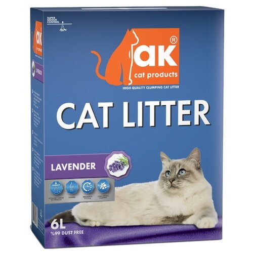 AK Cat Lavander Комкующийся бентонитовый наполнитель с ароматом лаванды 6л