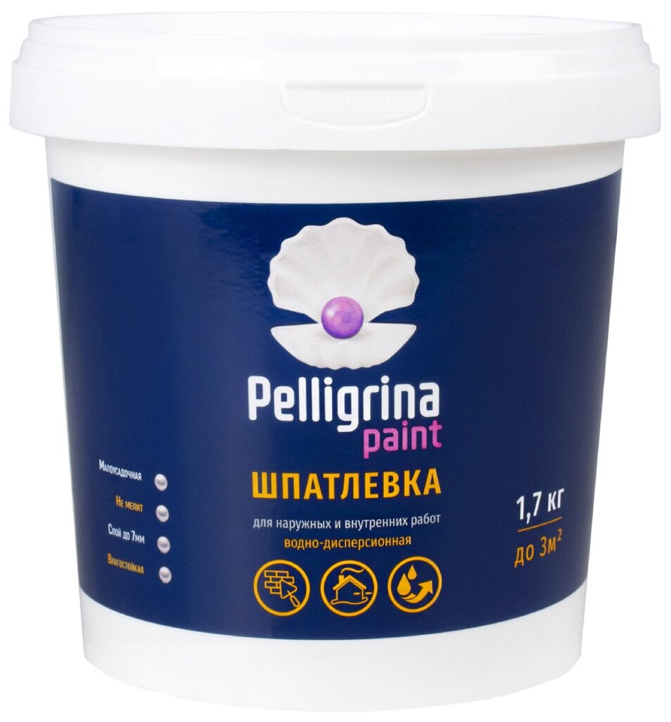 фото Шпатлевка универсальная для наружных и внутренних работ Pelligrina Paint, акриловая, 1,7 кг