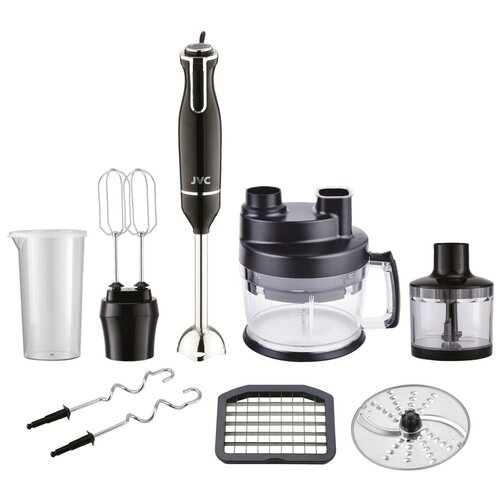 Блендер JVC из нержавеющей стали двойные битеры и крючки диск для нарезки сетка для нарезки кубиками контейнер 2 л измельчитель 400 мл 1400 Вт 499000₽