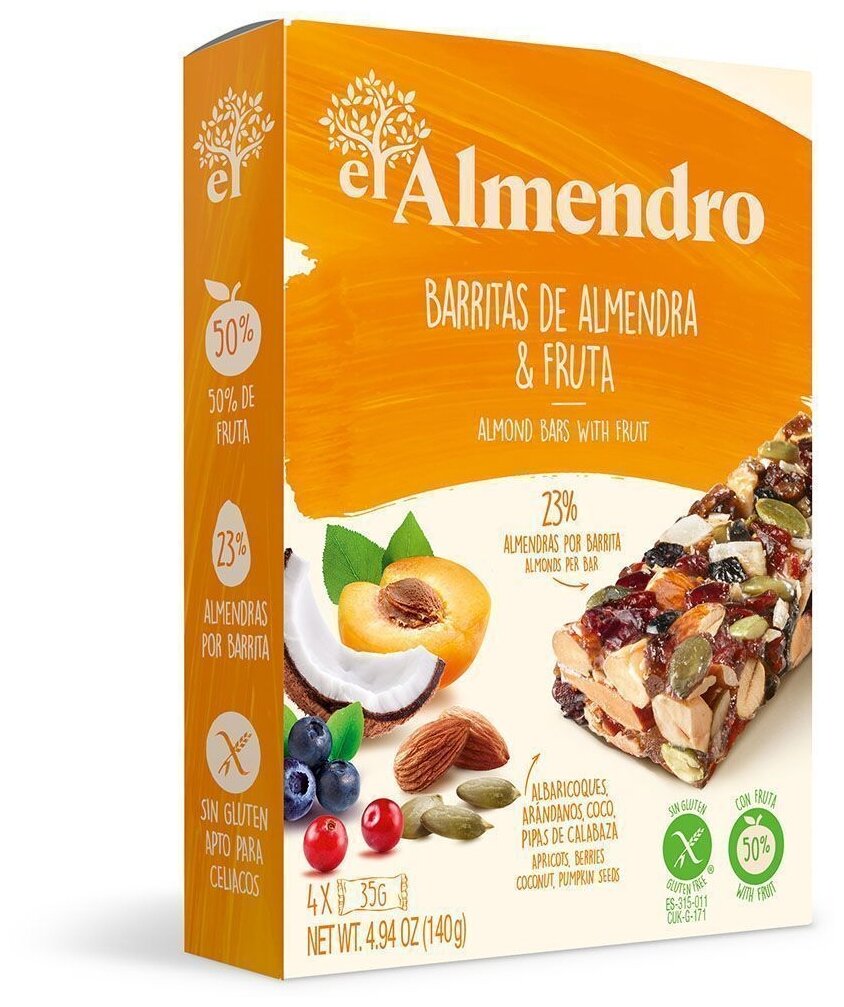 Ореховый батончик El Almendro из миндаля с фруктами 140 г - фотография № 1