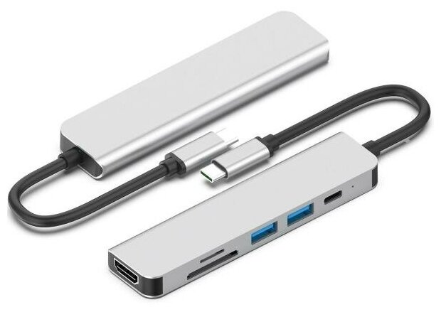 Концентратор USB Type-C VCOM Telecom CU4371 2 х USB 3.0 USB Type-C SD HDMI серебристый