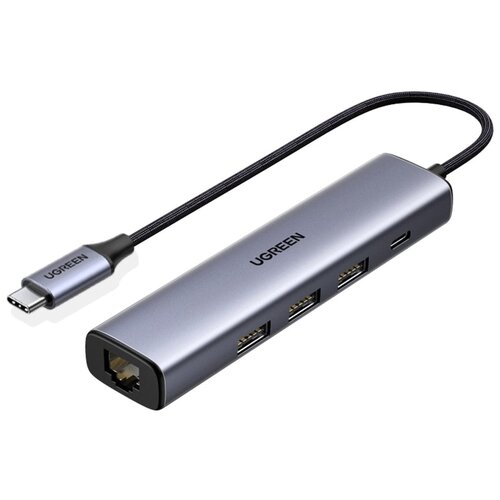 USB-концентратор UGreen CM475, 20932, разъемов: 5, 12 см, серебристый хаб usb ugreen cm475 usb type c multifunction gigabit ethernet adapter with pd space grey 20932