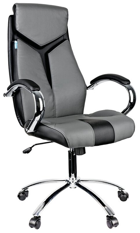 Кресло руководителя Helmi HL-E01 "Inari", экокожа черная/серая, хром