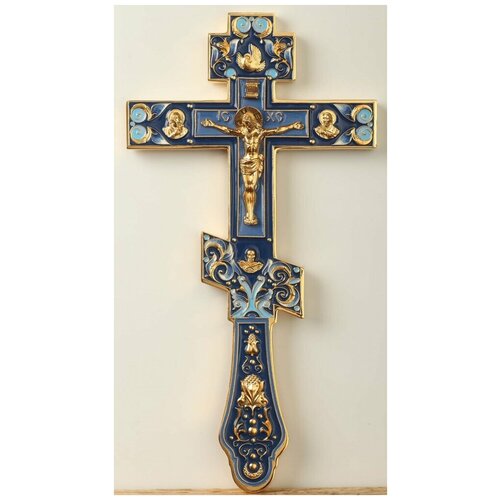 Крест напрестольный №3-4 (3380568) гальванопластика золочение эмаль №2, синий #14509