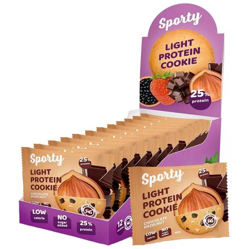 фото Протеиновое печенье sporty protein light без сахара (12 шт х 40 г) шоколад-фундук