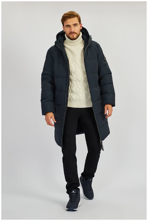 куртка Baon, демисезон/зима, силуэт прямой, подкладка, внутренний карман, капюшон, карманы, манжеты, размер 54, синий