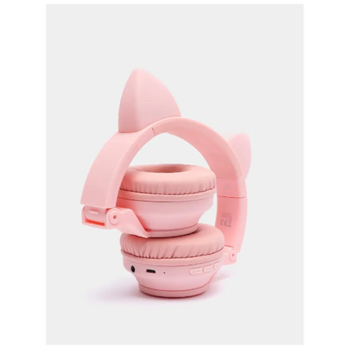 Беспроводные накладные наушники Cat ear BO18 / Bluetooth наушники с ушками светящиеся/ Розовые