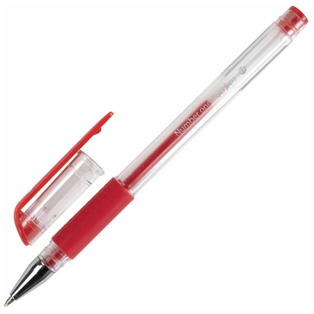 Ручка гелевая с грипом BRAUBERG "Number One", красная, узел 0,5 мм, линия письма 0,35 мм, 12 шт.