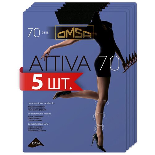 Колготки Omsa Attiva, 70 den, 5 шт., размер 5XL, черный