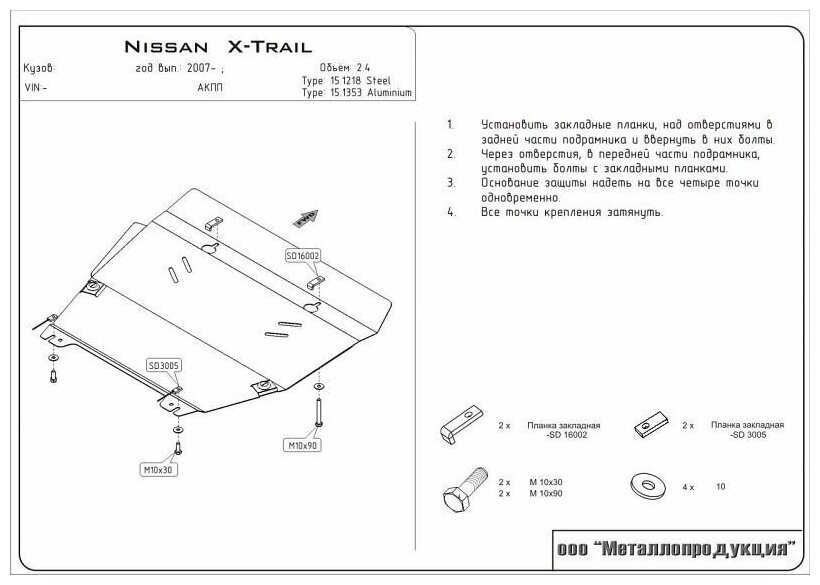 SHERIFF 151218 SH151218_защита картера и КПП сталь 2\ Nissan X-Trail 24 07