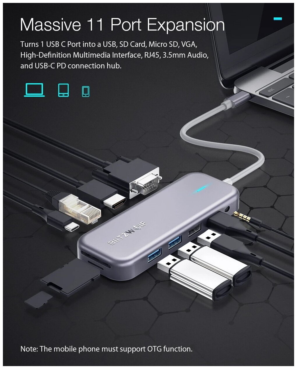 Хаб BlitzWolf BW-TH8 11 в 1 USB-C Data Hub Grey