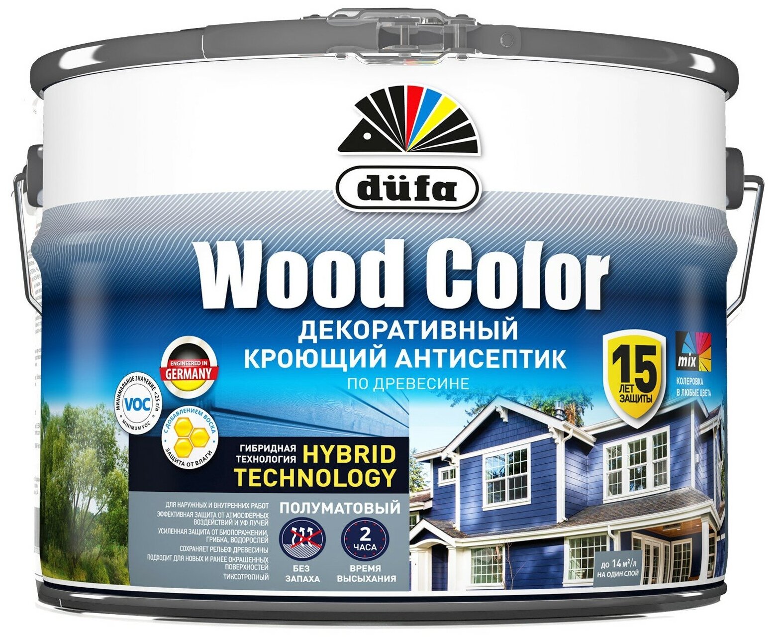 Антисептик кроющий для древесины Dufa Wood Color полуматовый (9л) серый шелк