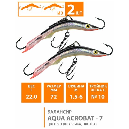 Балансир для зимней рыбалки AQUA Acrobat-7 72mm 22g цвет 001 2шт