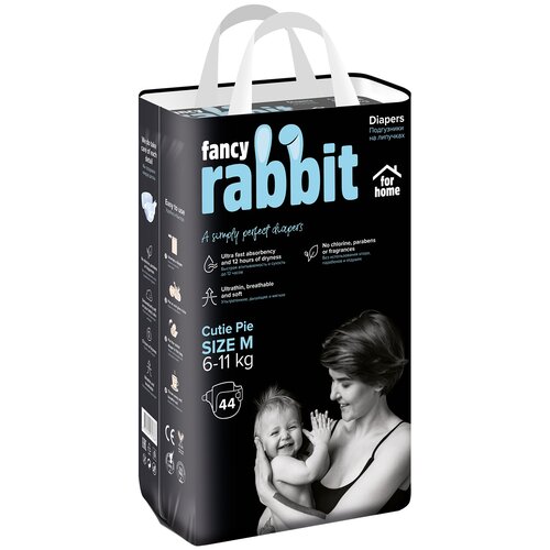 Fancy Rabbit for home подгузники M, 6-11 кг, 44 шт., белый трусики подгузники fancy rabbit for home pants 12 22 кг 44 шт