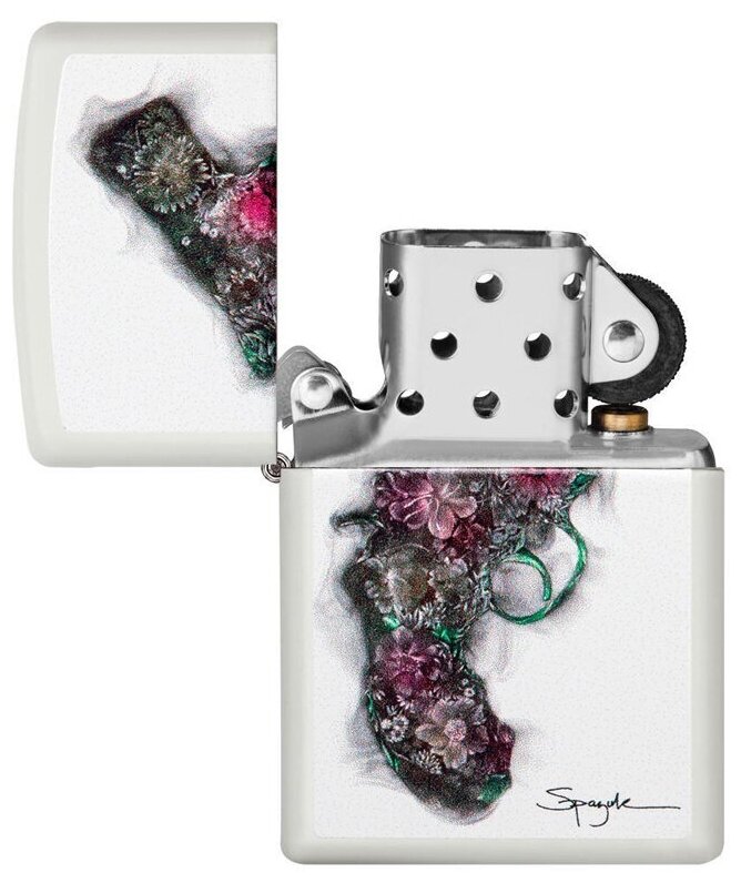 Оригинальная бензиновая зажигалка ZIPPO 29894 Spazuk Design с покрытием White Matte - "Цветочный" пистолет Стивена Спазука - фотография № 2