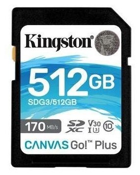 Флеш карта SDXC 512Gb Kingston SDXC, UHS-I Class U3 V30, чтение: 170Мб/с, запись: 90Мб/с