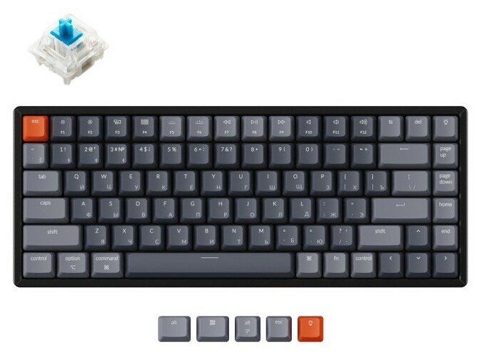 Беспроводная механическая клавиатура Keychron K2, 84 клавиши, алюминиевый корпус, RGB подсветка, Hot-Swap, Gateron Blue Switch