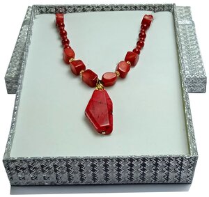 Колье AV Jewelry позолоченное ожерелье с натуральными кораллами ручной работы, коралл, длина 45 см, красный, золотой