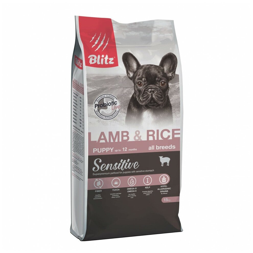 Blitz Sensitive Puppy Lamb & Rice сухой корм для щенков, с ягненком и рисом - 15 кг