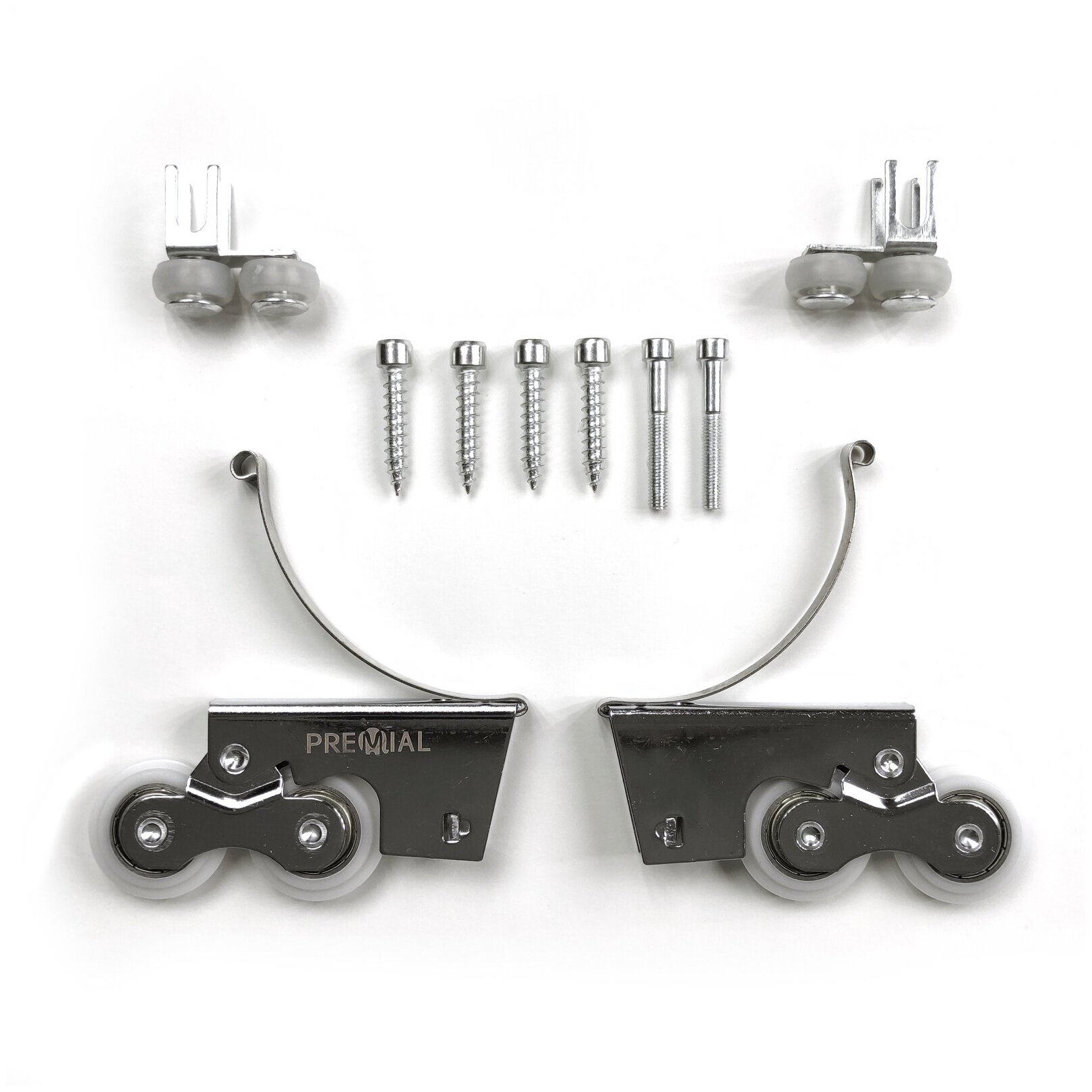 Ролики с двойным ходовым колесом комплект на 3 двери (3шт) для дверей-купе для шкафа-купе асимметричный усиленный.