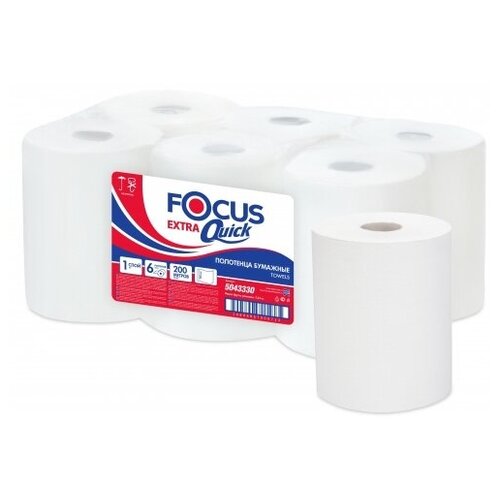 Бумажные полотенца в рулонах Focus Extra Quick 5043330, однослойные, 6 рулонов по 200 м