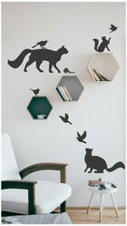 Виниловая наклейка на стену Коты и Птицы, декор для украшения интерьера