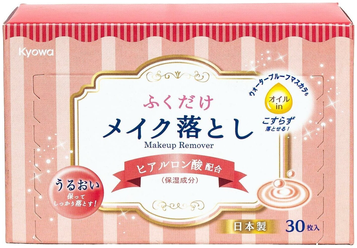 Kyowa Салфетки влажные для снятия макияжа с гиалуроновой кислотой (30 штук), Япония