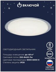 Светильник LED настенно-потолочный 80 Вт НББД-RC-Р-2 (590*85,осн.450) с ИК ДУ с кантом Включай россия