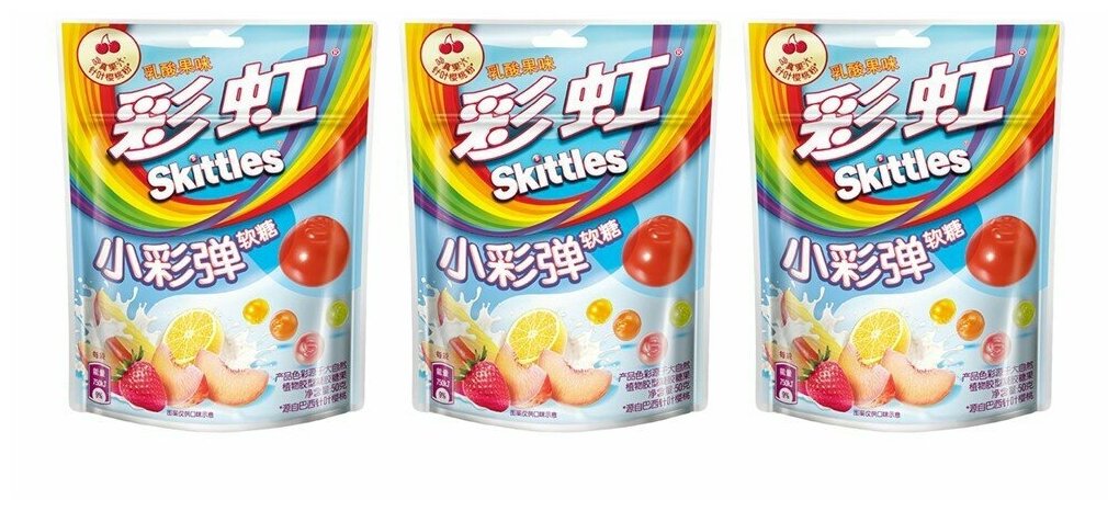 Мармелад Skittles персик, клубника, лимон 50 гр. (Китай) (3 шт) - фотография № 1