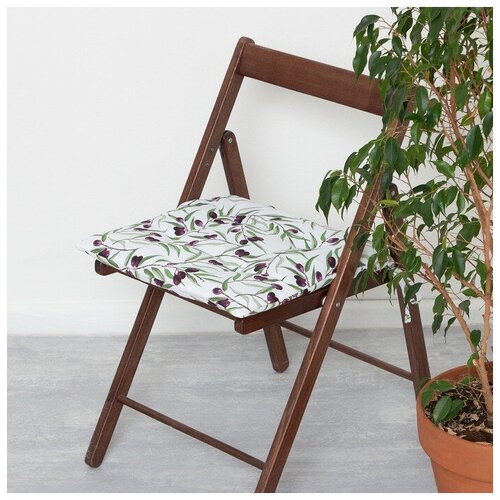 Сидушка на стул Доляна Olives 42х42 см, 100% хлопок, рогожка 164 г/м2(В наборе1шт.)