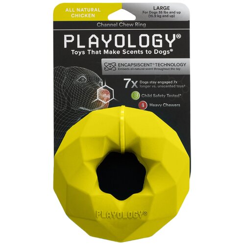 Игрушка для собак Playology хрустящее жевательное кольцо-многогранник CHANNEL CHEW RING с ароматом курицы, желтый (0.27 кг)